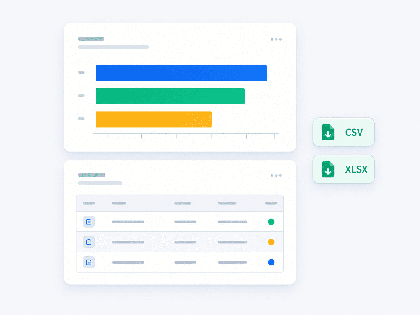 A report table exporting to CSV and XLSX file icons